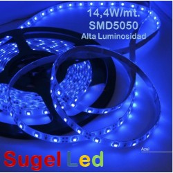 Tira LED 5 mts Flexible 72W 300 Led SMD 5050 IP20 Azul Alta Luminosidad